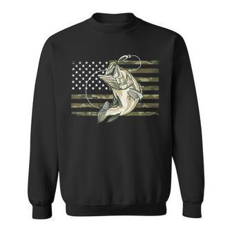 Fishing Camouflage Us American Flag Bass Fish Fisherman Camo Sweatshirt | Mazezy