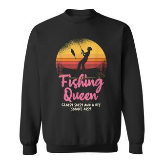 Fishing Queen Damen Sweatshirt mit Angler-Sonnenuntergang und Spruch - Seseable