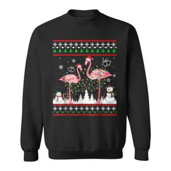 Flamingo Christmas Tree Santa Hat Light Ugly Pajamas Men Women Sweatshirt Graphic Print Unisex - Thegiftio UK