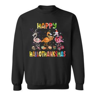 Flamingo Halloween And Merry Christmas Happy Hallothanksmas V4 Men Women Sweatshirt Graphic Print Unisex - Thegiftio UK