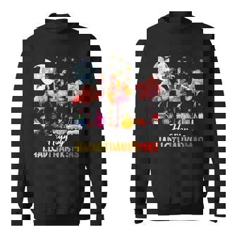 Flamingo Halloween And Merry Christmas Happy Hallothanksmas V6 Men Women Sweatshirt Graphic Print Unisex - Thegiftio