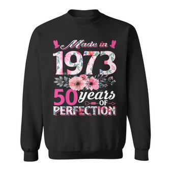 Floral 50Th Birthday Women 50 Years Old Gifts Made In 1973 Sweatshirt - Thegiftio UK