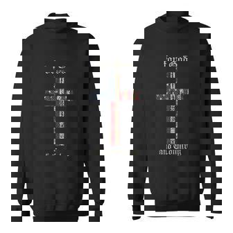 For God And Country Cross American Flag Faith Us Patriotic Men Women Sweatshirt Graphic Print Unisex - Thegiftio UK