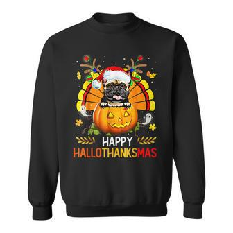 French Bulldog Happy Hallothanksmas Halloween Thanksgiving Men Women Sweatshirt Graphic Print Unisex - Thegiftio UK