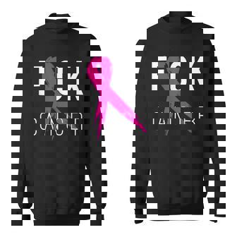 Fuck Cancer Breast Cancer Awareness Gift Retro Distressed V3 Men Women Sweatshirt Graphic Print Unisex - Thegiftio