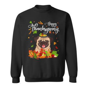 Fun Pug Thanksgiving Autumn Dog Lover Men Women Sweatshirt Graphic Print Unisex - Thegiftio UK