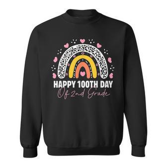 Funny 100Th Day Of 2Nd Grade Student Teacher Rainbow Leopard Men Women Sweatshirt Graphic Print Unisex - Thegiftio UK