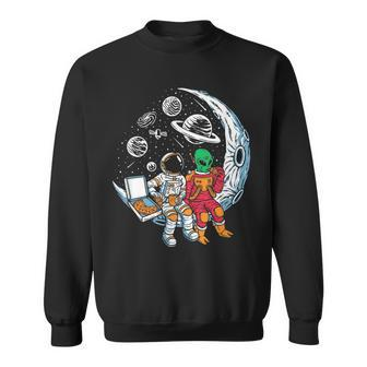 Funny Astronaut And Alien Love Eating Pizza Exploring Space Sweatshirt - Seseable