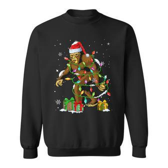 Funny Bigfoot Santa Hat Christmas Tree Lights Xmas Sasquatch Men Women Sweatshirt Graphic Print Unisex - Thegiftio UK