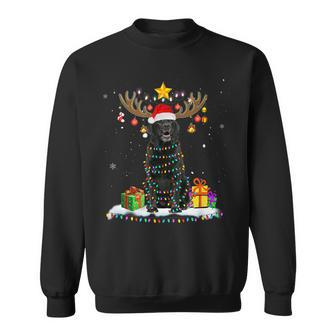 Funny Black Lab Dog Christmas Reindeer Christmas Lights Men Women Sweatshirt Graphic Print Unisex - Seseable