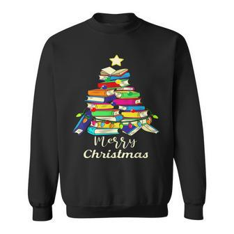 Funny Book Lover Christmas Tree Library Books Xmas Tree Men Women Sweatshirt Graphic Print Unisex - Thegiftio UK