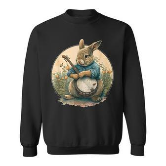 Funny Bunny Playing Banjo Guitar Music Rabbit Happy Easter Sweatshirt | Mazezy