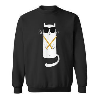 Funny Cat Wearing Sunglasses Playing Drums Drummers Sweatshirt - Seseable
