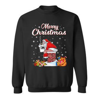 Funny Christmas Santa Smoke Cigare Sitting Down Chimney Men Women Sweatshirt Graphic Print Unisex - Seseable
