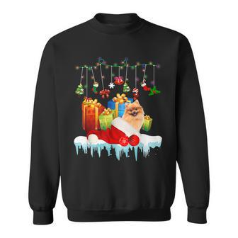 Funny Christmas Tree Pomeranian Lights And Gifts Dog Love Men Women Sweatshirt Graphic Print Unisex - Seseable