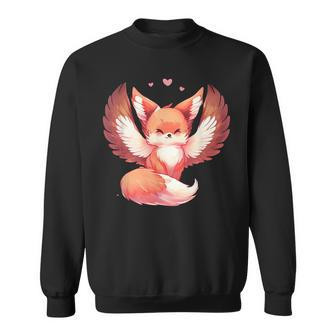 Funny Cute Angel Fox With Heart Animals With Wings Sweatshirt | Mazezy