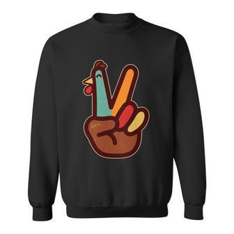 Funny Cute Thanksgiving Hand Turkey Peace Sign Sweatshirt - Monsterry