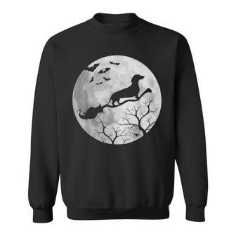 Funny Dachshund Flying Witch Costume Halloween Dog Mom Men Women Sweatshirt Graphic Print Unisex - Thegiftio UK