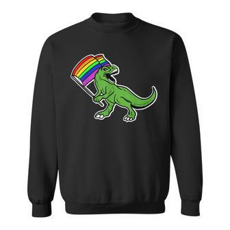 Funny Dinosaur Rainbow Flag Gay Pride Lgbt Awareness Gift Men Women Sweatshirt Graphic Print Unisex - Seseable