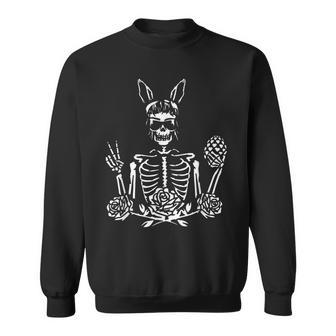 Funny Easter Bunny Skull Skeleton Eggs Sunglasses Hand Peace Sweatshirt | Mazezy