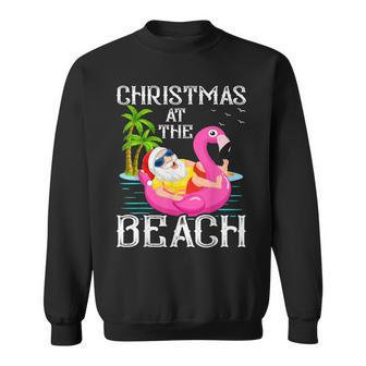 Funny Flamingo Float Santa Claus Christmas At The Beach Men Women Sweatshirt Graphic Print Unisex - Thegiftio UK