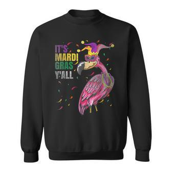Funny Flamingo Jester Hat Beads Mask Its Mardi Gras Yall Men Women Sweatshirt Graphic Print Unisex - Seseable