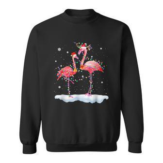 Funny Flamingos Santa Hat Xmas Lights Tropical Christmas Men Women Sweatshirt Graphic Print Unisex - Seseable