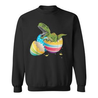 Funny Happy Easter T Rex Dinosaur Bunny Basket Eggs Gift Sweatshirt - Seseable
