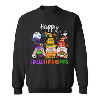 Funny Happy Hallothanksmas Gnomes Halloween Thanksgiving Men Women Sweatshirt Graphic Print Unisex - Thegiftio UK