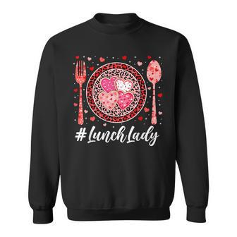 Funny Happy Valentines Day Lunch Lady Leopard Heart Women Sweatshirt - Thegiftio UK
