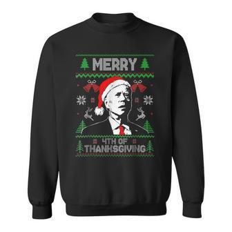 Funny Joe Biden Merry Thanksgiving Ugly Christmas Sweater Men Women Sweatshirt Graphic Print Unisex - Seseable