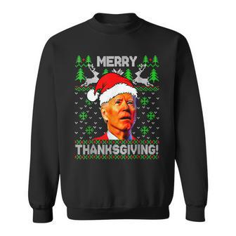 Funny Joe Biden Santa Hat Merry Thanksgiving Ugly Christmas Men Women Sweatshirt Graphic Print Unisex - Seseable