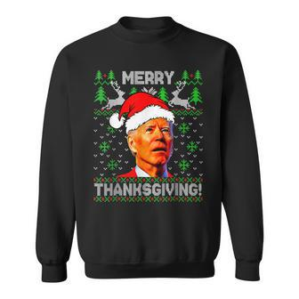 Funny Joe Biden Santa Hat Merry Thanksgiving Ugly Christmas V3 Men Women Sweatshirt Graphic Print Unisex - Seseable