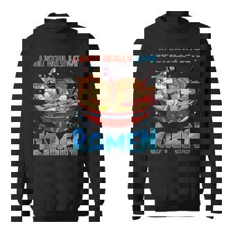 Funny Kawaii Anime Cats Love Ramen Japanese Noodles V2 Men Women Sweatshirt Graphic Print Unisex - Seseable