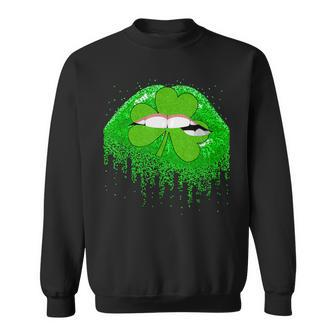 Funny Leopard Green Sexy Lips Shamrocks St Patricks Day Sweatshirt - Seseable