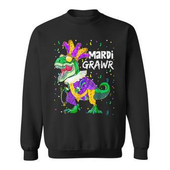 Funny Mardi Gras T Rex Dinosaurs Mardi Grawr Bead Mask Sweatshirt - Seseable