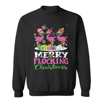 Funny Merry Flocking Christmas Flamingo Pink In Santa Hat Men Women Sweatshirt Graphic Print Unisex - Thegiftio UK