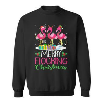 Funny Merry Flocking Christmas Flamingo Pink In Santa Hat V2 Men Women Sweatshirt Graphic Print Unisex - Thegiftio UK