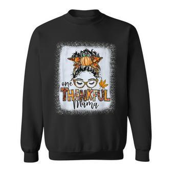 Funny Messy Bun One Thankful Mama Fall Autumn Thanksgiving V10 Men Women Sweatshirt Graphic Print Unisex - Thegiftio UK