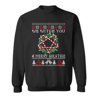 Funny Pentagram Candy Cane We Witch You A Merry Solstice Men Women Sweatshirt Graphic Print Unisex - Seseable