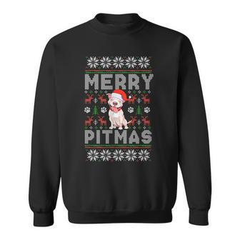 Funny Pitbull Christmas Merry Pitmas Ugly Sweater Men Women Sweatshirt Graphic Print Unisex - Thegiftio UK