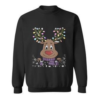 Funny Reindeer Xmas Lights Deer Retro Family Ugly Christmas Funny Gift Sweatshirt - Monsterry UK