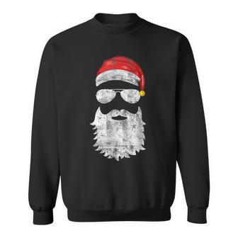 Funny Santa Claus Face Sunglasses With Hat Beard Christmas V2 Men Women Sweatshirt Graphic Print Unisex - Seseable