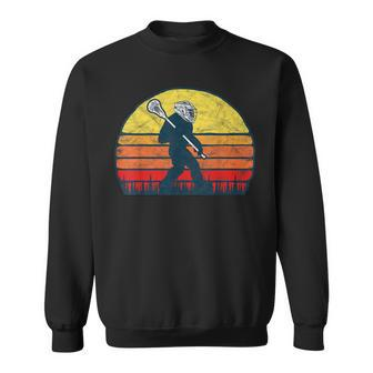 Funny Sasquatch Lax Bigfoot Lacrosse Vintage 80S Sunset Sweatshirt - Seseable