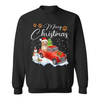 Funny Shih Tzu Dog Snow Red Truck Christmas Xmas Tree Pajama Men Women Sweatshirt Graphic Print Unisex - Seseable