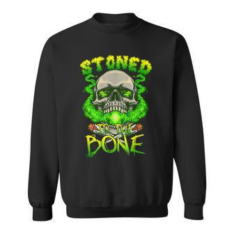 Funny Skull Smoking Weed Stoned To The Bone Halloween Men Women Sweatshirt Graphic Print Unisex - Seseable