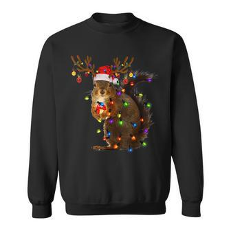 Funny Squirrel Christmas Tree Lights Reindeer Santa Hat Xmas V2 Men Women Sweatshirt Graphic Print Unisex - Seseable