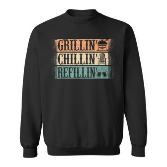 Funny Vintage Grill Dad - Grilling Chilling Refilling Sweatshirt - Seseable