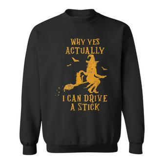Funny Why Yes Actually I Can Drive A Stick Halloween Witch & V5 Men Women Sweatshirt Graphic Print Unisex - Thegiftio