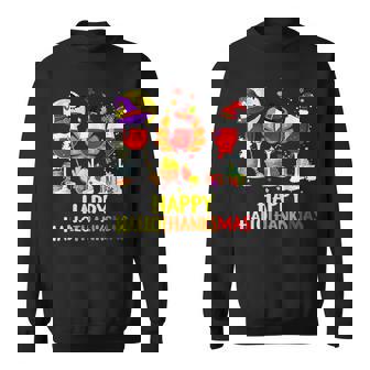 Funny Wine Glass Thanksgiving Happy Hallothanksmas Gifts Men Women Sweatshirt Graphic Print Unisex - Thegiftio UK